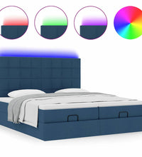 Ottoman-Bett mit Matratzen & LEDs Blau 180x200 cm Stoff