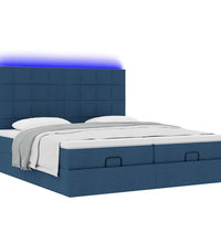 Ottoman-Bett mit Matratzen & LEDs Blau 180x200 cm Stoff