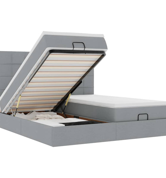 Ottoman-Bett mit Matratzen & LEDs Hellgrau 200x200 cm Stoff