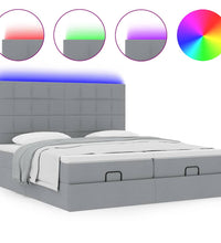 Ottoman-Bett mit Matratzen & LEDs Hellgrau 200x200 cm Stoff