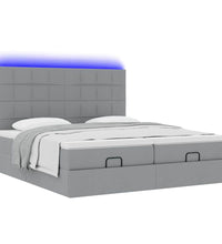 Ottoman-Bett mit Matratzen & LEDs Hellgrau 200x200 cm Stoff