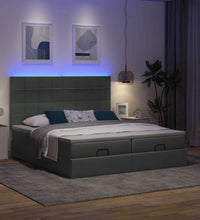 Ottoman-Bett mit Matratzen & LEDs Dunkelgrau 200x200 cm Stoff