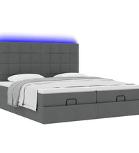 Ottoman-Bett mit Matratzen & LEDs Dunkelgrau 200x200 cm Stoff