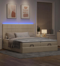 Ottoman-Bett mit Matratzen & LEDs Creme 200x200 cm Stoff