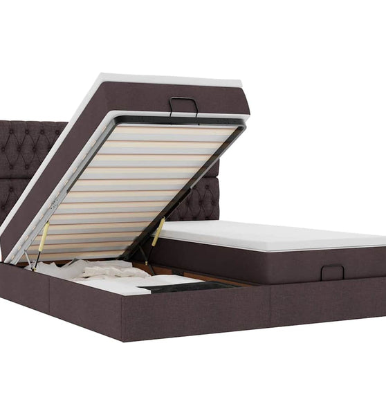 Ottoman-Bett mit Matratzen & LEDs Dunkelbraun 160x200 cm Stoff