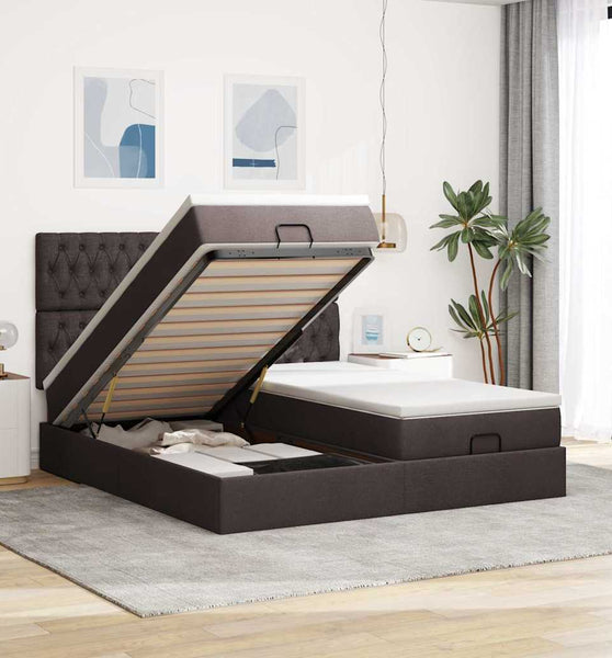 Ottoman-Bett mit Matratzen & LEDs Dunkelbraun 160x200 cm Stoff