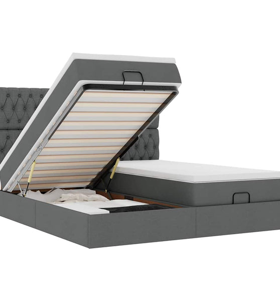 Ottoman-Bett mit Matratzen & LEDs Dunkelgrau 180x200 cm Stoff