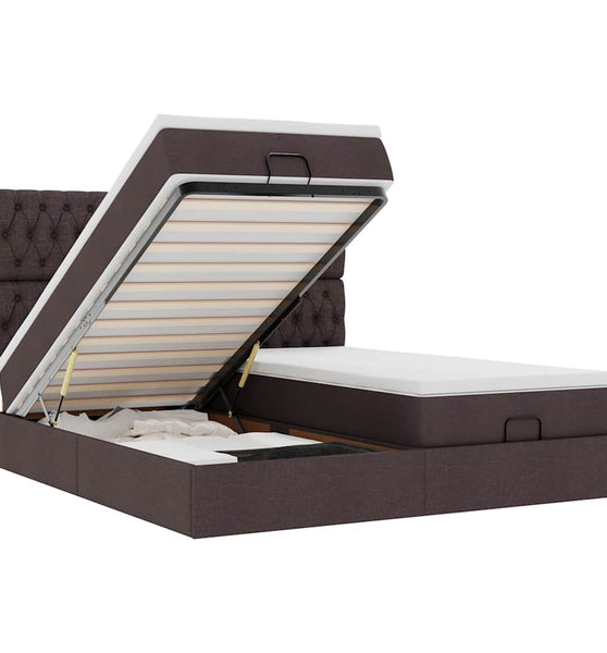 Ottoman-Bett mit Matratzen & LEDs Dunkelbraun 180x200 cm Stoff