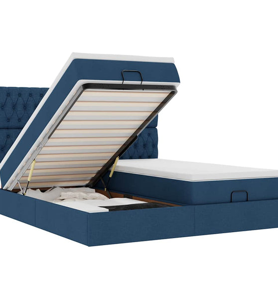 Ottoman-Bett mit Matratzen & LEDs Blau 180x200 cm Stoff
