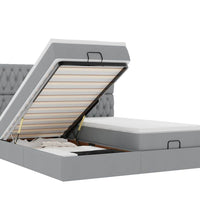 Ottoman-Bett mit Matratzen & LEDs Hellgrau 200x200 cm Stoff