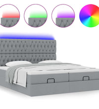 Ottoman-Bett mit Matratzen & LEDs Hellgrau 200x200 cm Stoff
