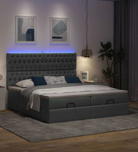 Ottoman-Bett mit Matratzen & LEDs Dunkelgrau 200x200 cm Stoff