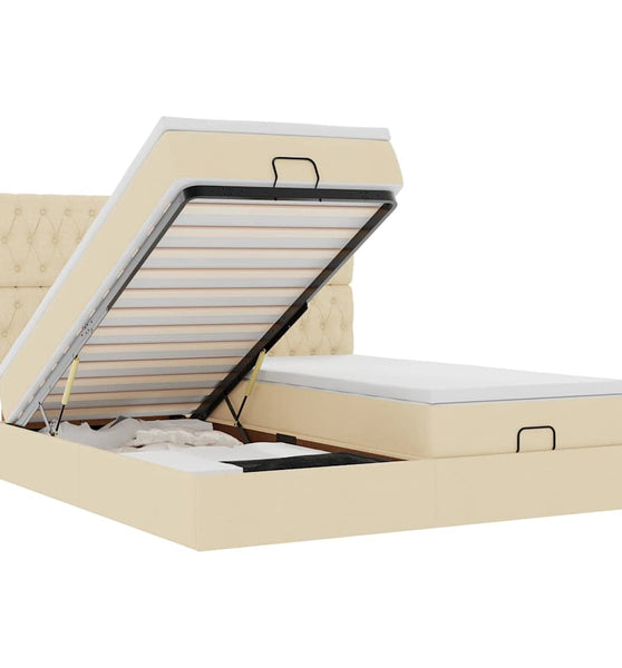 Ottoman-Bett mit Matratzen & LEDs Creme 200x200 cm Stoff