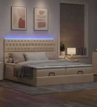 Ottoman-Bett mit Matratzen & LEDs Creme 200x200 cm Stoff