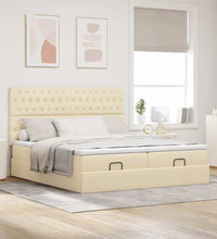Ottoman-Bett mit Matratzen & LEDs Creme 200x200 cm Stoff