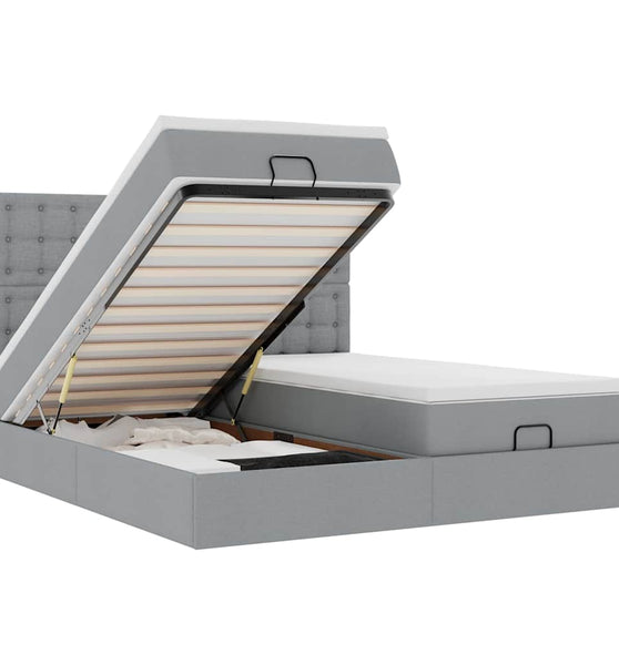 Ottoman-Bett mit Matratzen & LEDs Hellgrau 160x200 cm Stoff
