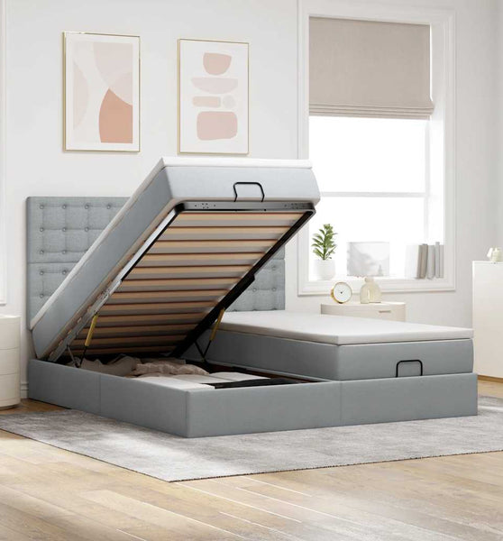 Ottoman-Bett mit Matratzen & LEDs Hellgrau 160x200 cm Stoff