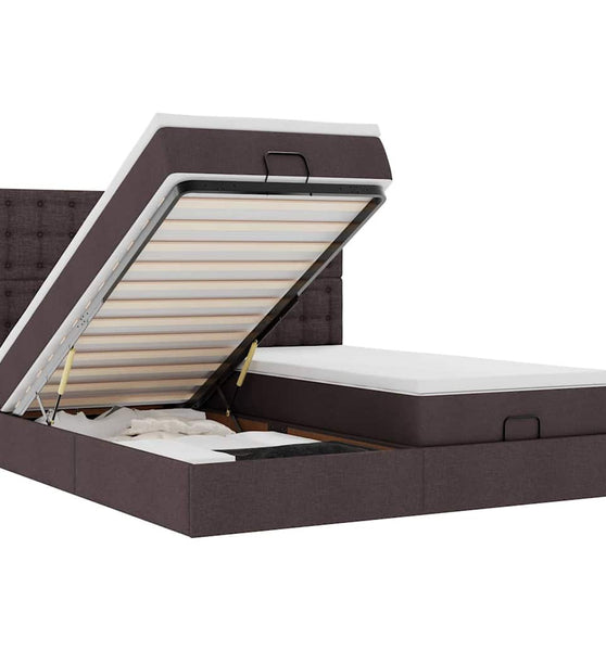 Ottoman-Bett mit Matratzen & LEDs Dunkelbraun 160x200 cm Stoff