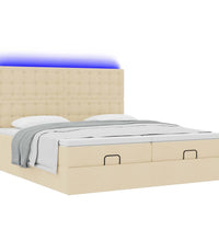 Ottoman-Bett mit Matratzen & LEDs Creme 160x200 cm Stoff