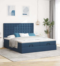Ottoman-Bett mit Matratzen & LEDs Blau 160x200 cm Stoff