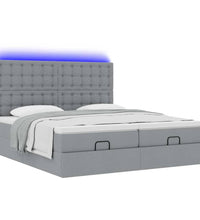Ottoman-Bett mit Matratzen & LEDs Hellgrau 180x200 cm Stoff