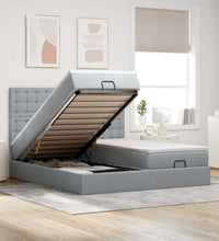 Ottoman-Bett mit Matratzen & LEDs Hellgrau 180x200 cm Stoff