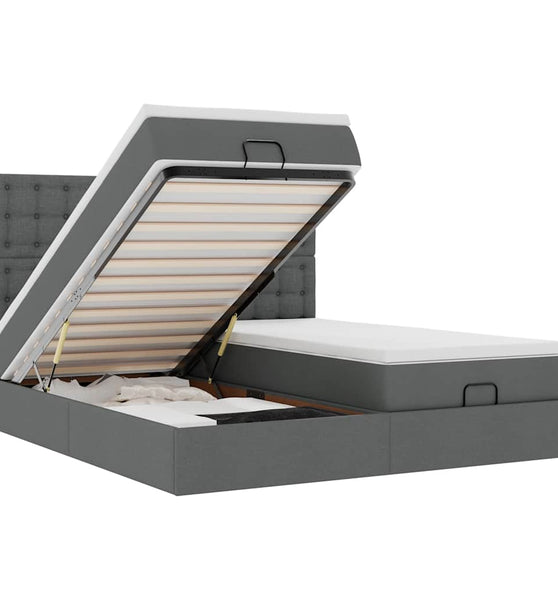 Ottoman-Bett mit Matratzen & LEDs Dunkelgrau 180x200 cm Stoff
