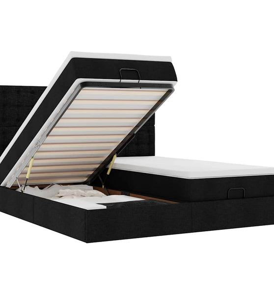 Ottoman-Bett mit Matratzen & LEDs Schwarz 180x200 cm Stoff