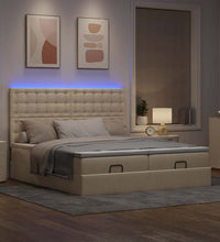 Ottoman-Bett mit Matratzen & LEDs Creme 180x200 cm Stoff