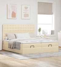 Ottoman-Bett mit Matratzen & LEDs Creme 180x200 cm Stoff