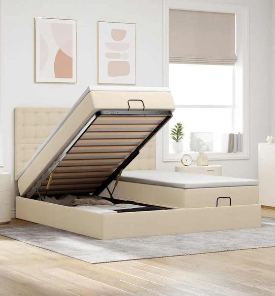 Ottoman-Bett mit Matratzen & LEDs Creme 180x200 cm Stoff