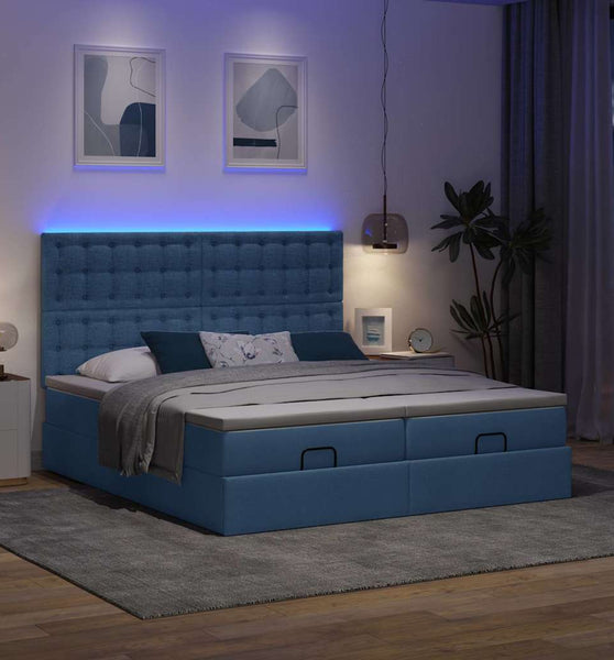 Ottoman-Bett mit Matratzen & LEDs Blau 180x200 cm Stoff