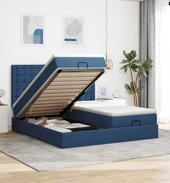 Ottoman-Bett mit Matratzen & LEDs Blau 180x200 cm Stoff