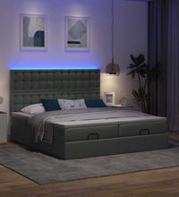 Ottoman-Bett mit Matratzen & LEDs Dunkelgrau 200x200 cm Stoff