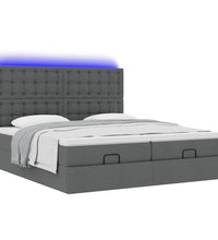 Ottoman-Bett mit Matratzen & LEDs Dunkelgrau 200x200 cm Stoff