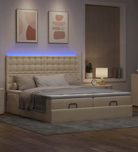 Ottoman-Bett mit Matratzen & LEDs Creme 200x200 cm Stoff