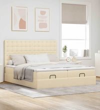 Ottoman-Bett mit Matratzen & LEDs Creme 200x200 cm Stoff