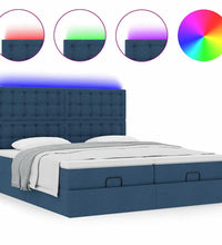 Ottoman-Bett mit Matratzen & LEDs Blau 200x200 cm Stoff