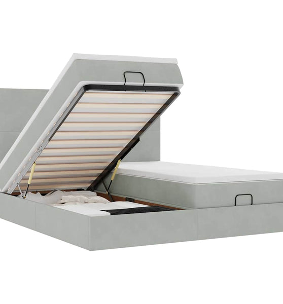 Ottoman-Bett mit Matratzen & LEDs Hellgrau 160x200 cm Samt