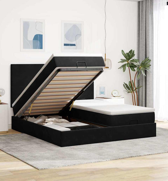 Ottoman-Bett mit Matratzen & LEDs Schwarz 160x200 cm Samt