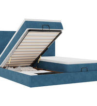 Ottoman-Bett mit Matratzen & LEDs Dunkelblau 160x200 cm Samt