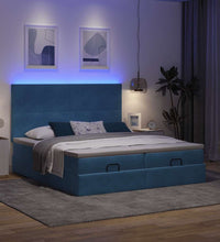 Ottoman-Bett mit Matratzen & LEDs Dunkelblau 160x200 cm Samt
