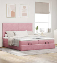 Ottoman-Bett mit Matratzen & LEDs Rosa 160x200 cm Samt