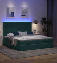 Ottoman-Bett mit Matratzen & LEDs Dunkelgrün 180x200 cm Samt
