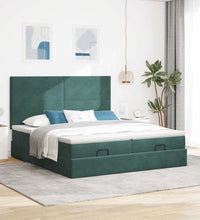 Ottoman-Bett mit Matratzen & LEDs Dunkelgrün 180x200 cm Samt