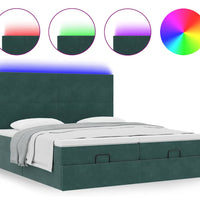 Ottoman-Bett mit Matratzen & LEDs Dunkelgrün 180x200 cm Samt