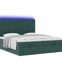 Ottoman-Bett mit Matratzen & LEDs Dunkelgrün 180x200 cm Samt