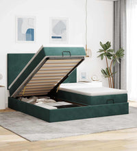 Ottoman-Bett mit Matratzen & LEDs Dunkelgrün 180x200 cm Samt
