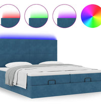 Ottoman-Bett mit Matratzen & LEDs Dunkelblau 180x200 cm Samt