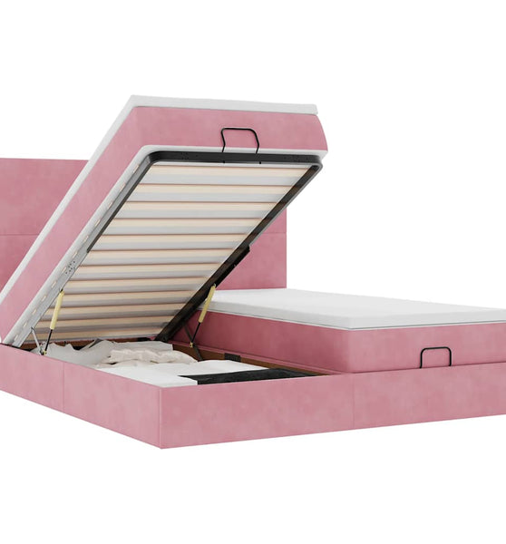 Ottoman-Bett mit Matratzen & LEDs Rosa 180x200 cm Samt